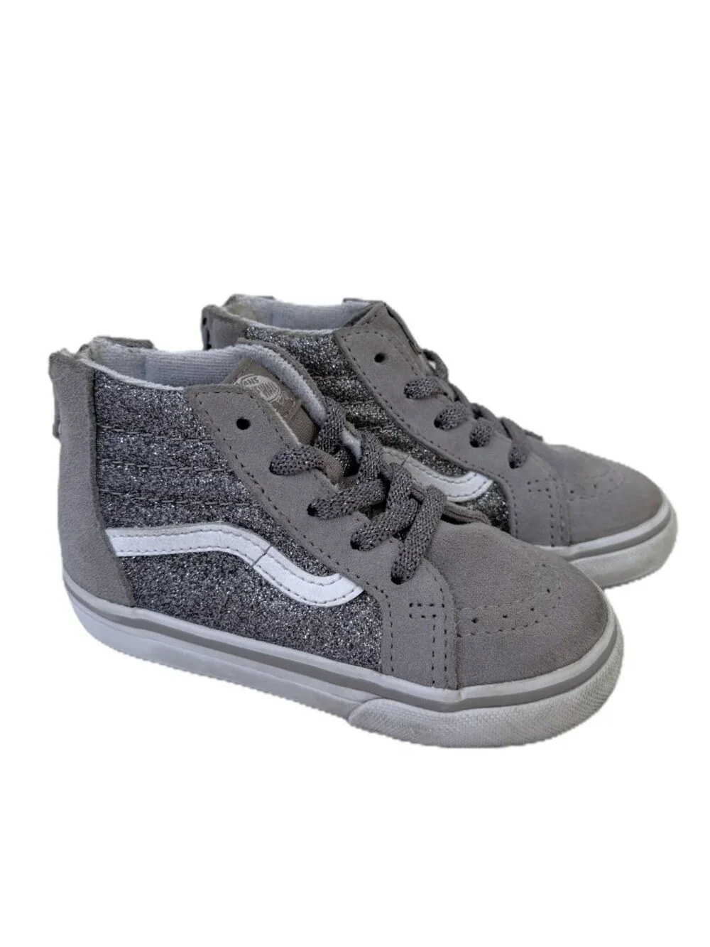 Vans Toddler Sk8-Hi Zip Gray Suede Glitter Sneakers Size 8